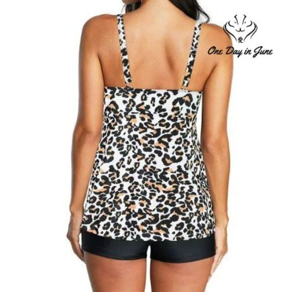 Zando V Neck Flounce Boyshort Tankini Swimsuit Size L - Picture 2 of 4